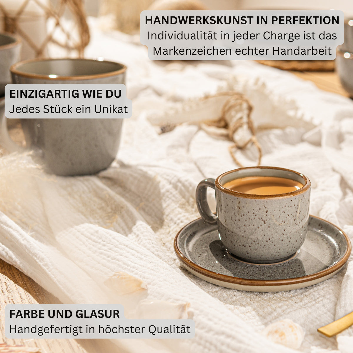 SÄNGER Espressotassen Set Rio Perlgrau 12 teilig für 6 personen