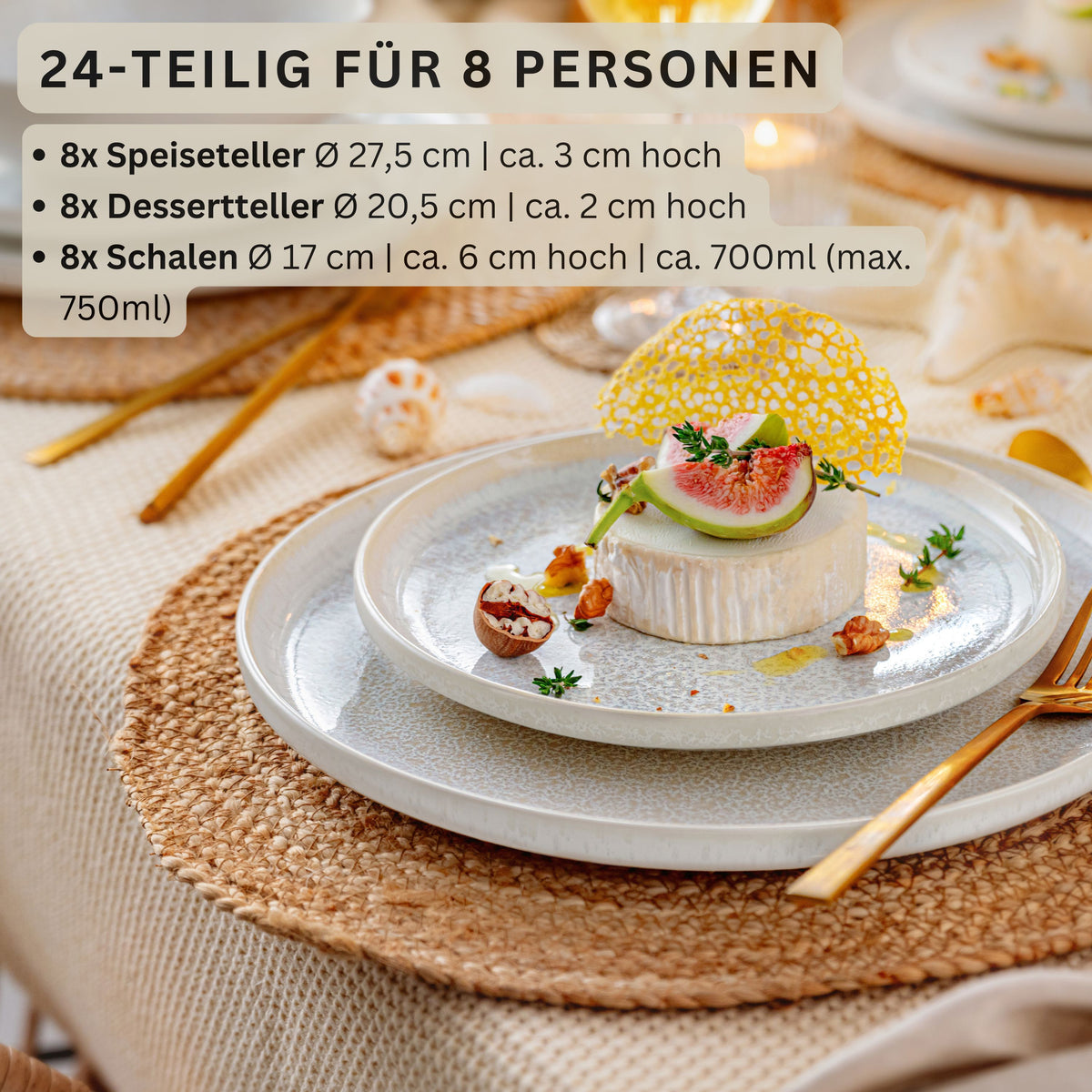 SÄNGER Steingut Geschirrset Korfu, Tafelservice 24 teilig für 8 Personen